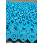 Бирка трапеция (м+п) Синяя с металлич. носиком с номером с двух сторон (27,0х27,0)