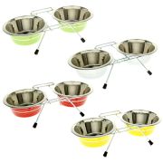 Подставка с мисками 0,48л*2  двойная цветная VM 3000 (В) 3162 1/6