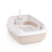 Туалет д/кошек 42*31*14,5см (ДхШхВ) с высокими бортами, сеткой и совком) (бежевый) (уп.4)