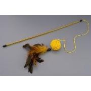 Игрушка д/кошек Дразнилка WOGY Шарик (ротанг) d=5см с перьями 15см и колокольчиком на палочке l=45см с декором, микс арт.2024-0835 Код272421