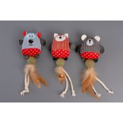Игрушка д/кошек WOGY Зверята мягкая24х10см с перьями и шариком кошачьей мяты, микс арт.2024-7840 Код276025