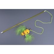 Игрушка д/кошек Дразнилка WOGY Пчелка 10х6см с перьями и колокольчиком, на палочке l=40см, микс арт.2024-2625