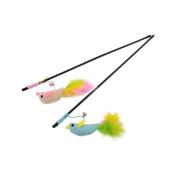 Игрушка д/кошек Дразнилка WOGY Птичка с перьями на палочке l=45см, с колокольчиком микс арт.10123-0913