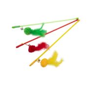 Игрушка д/кошек Дразнилка WOGY Помпон с пером на палочке l=48см, с колокольчиком микс арт.10123-0914