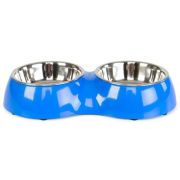 ZooZooZoo Миска для животных металлическая двойная на подставке, синяя, 220мл, 11см