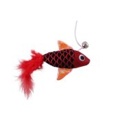 Игрушка д/кошек Дразнилка NUNBELL Рыбка 7см на палочке l=47см с пером и колокольчиком арт.10922-8770  1/12